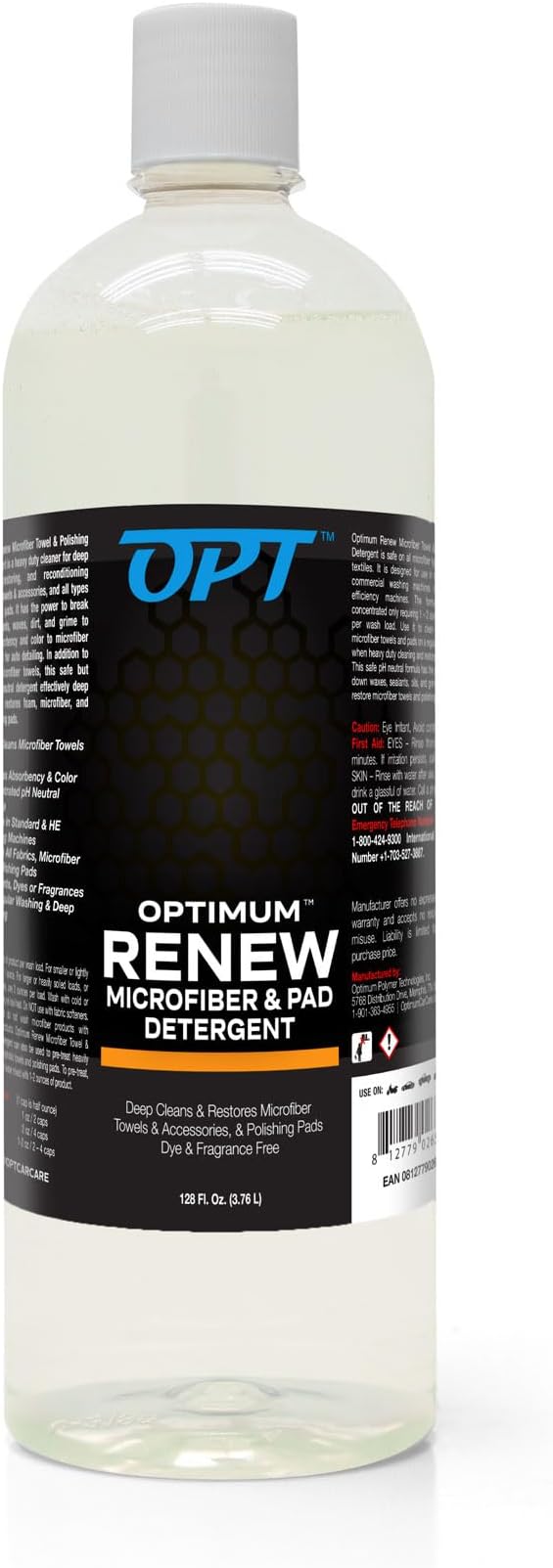 Optimum Renew Microfiber and Pad Detergent - Deep Cleans and Restores Microfiber Towels and Accessories and Polishing Pads, Dye and Fragrance Free  (32 Oz)