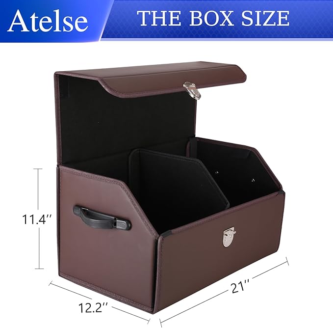 Trunk Organizer for Car, SUV Trunk Organizer Leather Storage, Cargo Box-Automotive Consoles Organizers-Multi-Compartment Adjustable Auto Grocery Home Storage Box