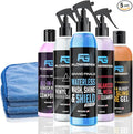 Grand Slam 5-Pack - Waterless Car Wash Detailing Spray, Tire Shine Gel, Scratch Remover, Wheel Metal Rust Cleaner, Interior Cleaner & Protector, 2 Microfiber Towels