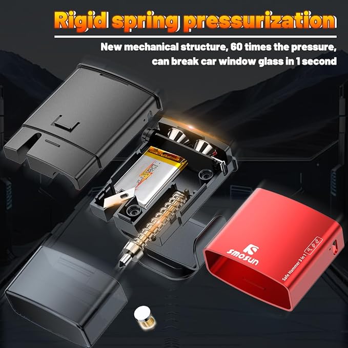 Window Breaker - Upgraded Safe Hammer Glass Breaker Under Water, Car Hammer Seatbelt Cutter Window Breaker Emergency Escape Tool, 3 in 1 Glass Breaker for New Cars (Red)