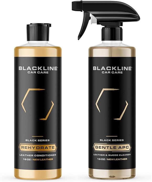 Blackline Leather Cleaner and Conditioner Care Kit - 2 (16 Fl Oz) Bottles - Effectively Cleans And Conditions Leather Car Interiors, Shoes, Boots, Bags, Furniture, Appparel And More