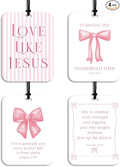 4Pcs Pink Bow Christian Car Air Freshener Hanging Girly Car Accessories Gifts for Women Teen Girl Cute Air Freshener for Interior Car Mirror Home Wardrobe Decor