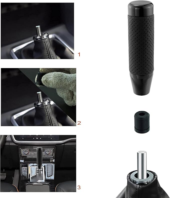 Lunsom Weighted Shifter Knob, Leather Aluminum Alloy Long Shift Stick Handle Shifting Lever Head Fit for Most Manual Transmission Vehicle (Black)