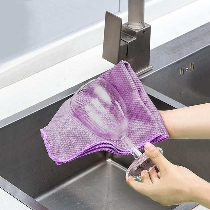 SINLAND Microfiber Glass Cleaning Cloth, 6PK, Lint Free Cleaning Cloths for Window, Car Windows, Mirrors, and Stainless Steel, Glass and Window Cleaner 16x16 Inch Purple