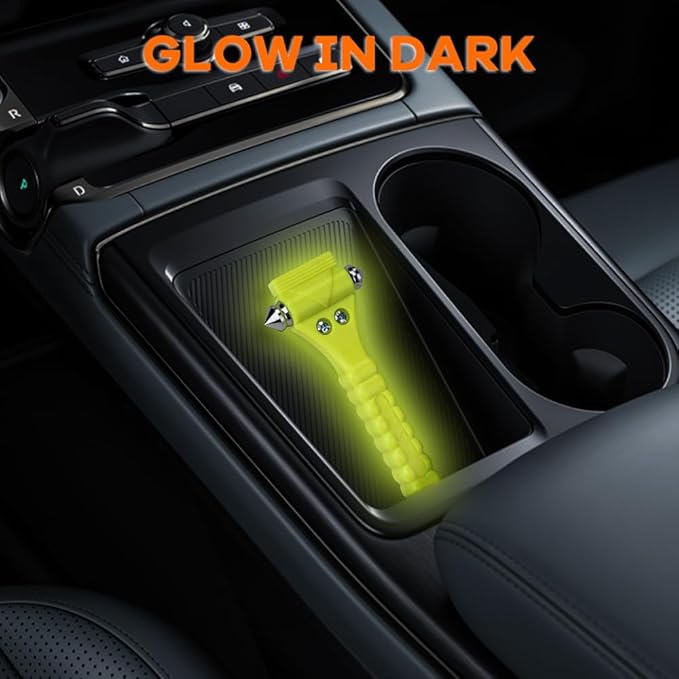 SINSEN Car Safety Hammer, Window Glass Hammer Breaker and Seatbelt Cutter, Emergency Automotive Escape Tool, 2-in-1 for Family Rescue, Glow in Dark, Set of 2 (S-02)