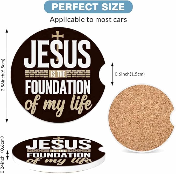 Foundation of My Life Car Cup Holder Coaster 2 Pack Absorbent Ceramic Car Coasters for Cup Holders Car Accessories Interior Universal Anti Slip Cork Base Cup Coasters with Finger Notch