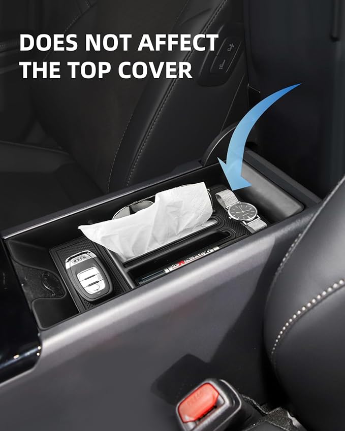 Armrest Center Console Organizer for 2025 2026 Toyota Camry(LE/SE/XLE/XSE) with Removable Rubber Mat, 2025 2026 Toyota Camry Accessories-Black