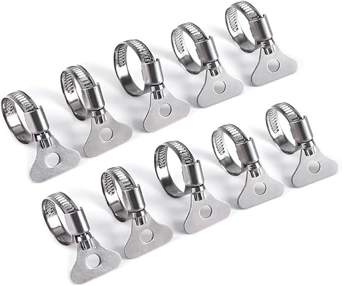 10-Piece Set of 304 Stainless Steel Hose Clamps, Adjustable Spiral Hose Clamps, Key type hose clamps for Plumbing, Automotive, Mechanical and More Applications.(Size:10-16mm【3/8"-5/8"】)