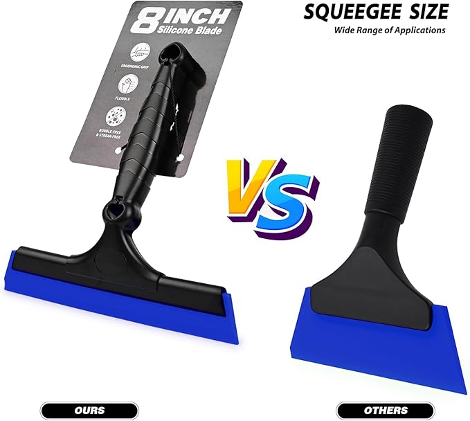 EHDIS 2PCS Flexible 8-Inch Silicone Squeegee Window Tint Tool Auto Water Blade, Shower Squeegee for Car Windshield, Glass, Tiles, and Smooth Surfaces (Blue)