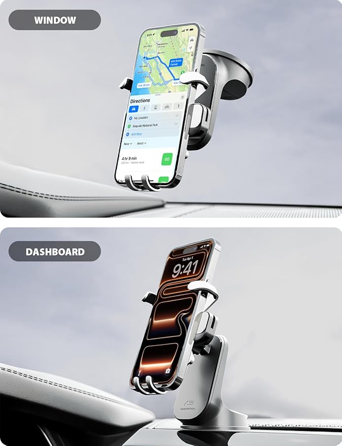 Bracketron AutoGrip Dash & Window Mount- Phone Mount for Car with One-Handed Operation, Universal Cell Phone Holder Car for Dashboard, and Window Fits Phones Up to 3.75"