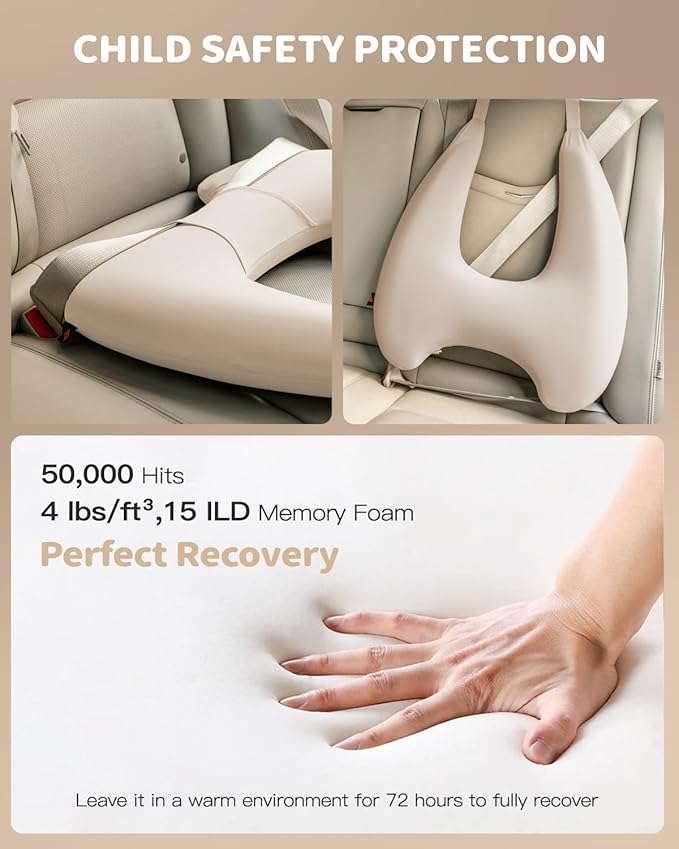 Memory Foam Kids Travel Pillow, Car Pillow for Kids, H-Shape Car Pillows for Sleeping, Removable Pillowcase, Adjustable, Porous Dots, Beige