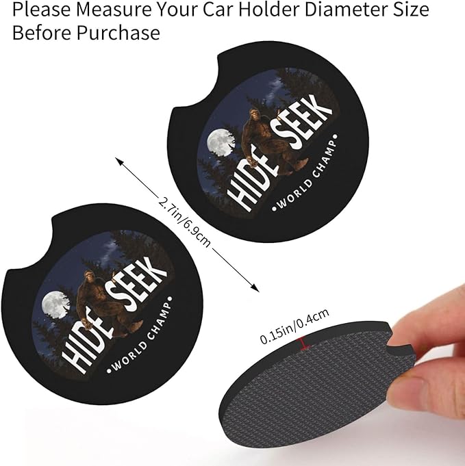 Bigfoot Hide and Seek Car Coasters for Cup Holders Pack of 2 Neoprene Cup Mat Pad Vehicle Interior Accessories for Men Women