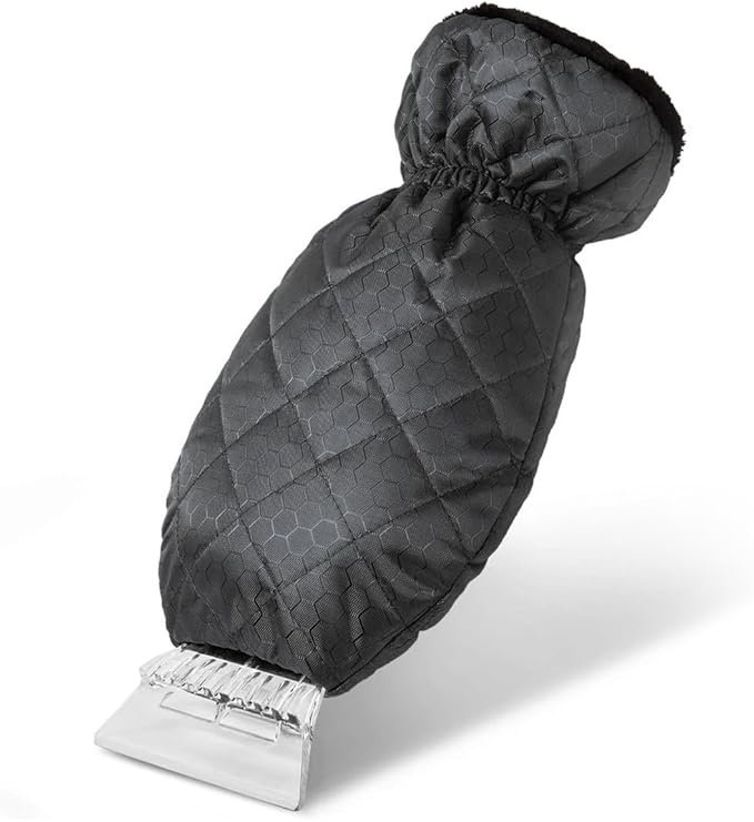 Ice Scraper with Glove, Warm & Waterproof Windshield Ice Scraper Mitt Snow Shovel Glove, Ice Snow Frost Remover Cleaning Tool for Car Window Home, Winter Car Accessories (Black)