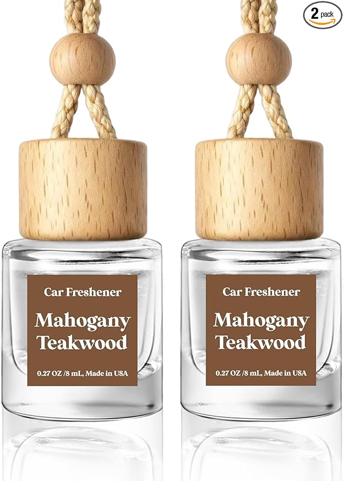 HoogaLife Car Air Freshener Diffuser 2 Pack Hanging Mahogany Teakwood Car Air Freshener for Women 45+ Days Long Lasting Fragrance Made in USA