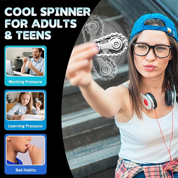 Sprocket Fidgets Chain Toys, Metal Bike Chain Gear Fidget Spinner for Adults Kids, Hand Roller Strengthener for Boy Man, EDC Novelty Stress Relief Toys, Cool Birthday Present Party Favor(Silver)