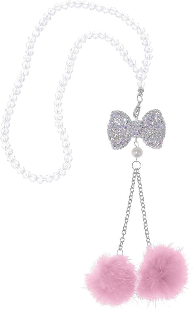 1 Pcs Artificial Crystal Bow,Mink Hair Car Rear View Mirror Pendant Accessories Car Hanging Ornament Pink