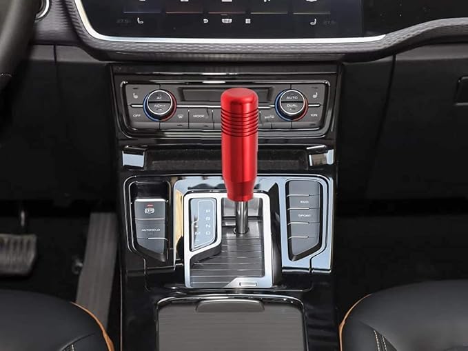 Lunsom Short Weighted Shifter Knob, Aluminum Alloy Shifter Head Lever Shifting Handle Car Gear Stick Knobs with 3 Adapters Fit Most Auto Manual Transmission Vehicle (Red)