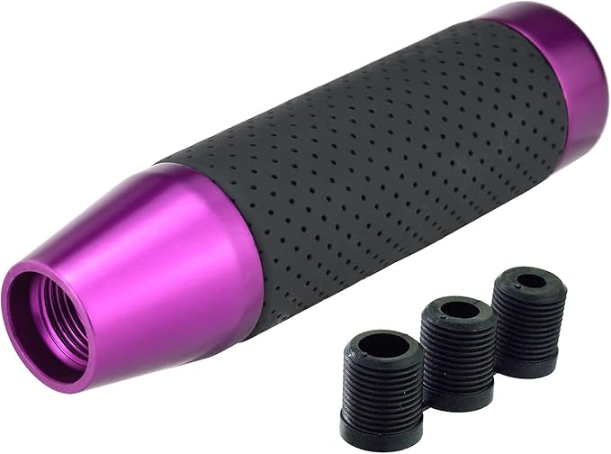 Lunsom Aluminum Alloy Car Gear Shifter Head Black Leather Long Stick Shift Handle Knob Fit Most Manual Transmission Vehicle (Purple 13)