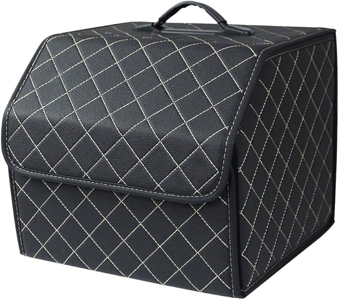 Ergocar Car Trunk Organizer Luxury Foldable Car Boot Tidy Storage Box Waterproof PU Car Boot Storage Organiser for Car/SUV/Truck/Auto (Black-S)