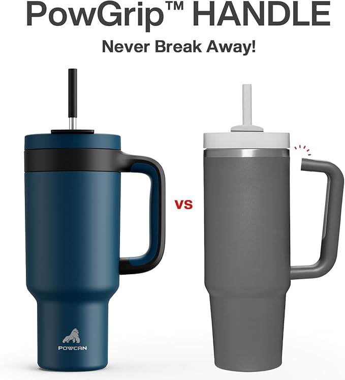 POWCAN 40 oz Tumbler with Handle, 2-in-1 Straw and Sip Lid, Leakproof, Dishwasher Safe, Insulated Stainless Steel Travel Coffee Mug, Keeps Cold for 34 Hours, Fits in Car Cup Holder (Deepsea)