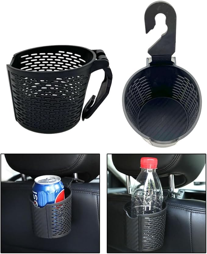 JAVOedge (2 Pack) Over The Back Car Seat Headrest Hanging Mount Universal Cup Holder for Interior Storage Organizer, Black