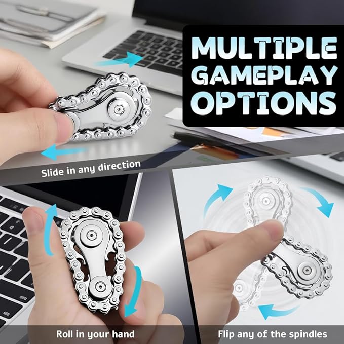 Sprocket Fidgets Chain Toys, Metal Bike Chain Gear Fidget Spinner for Adults Kids, Hand Roller Strengthener for Boy Man, EDC Novelty Stress Relief Toys, Cool Birthday Present Party Favor(Silver)