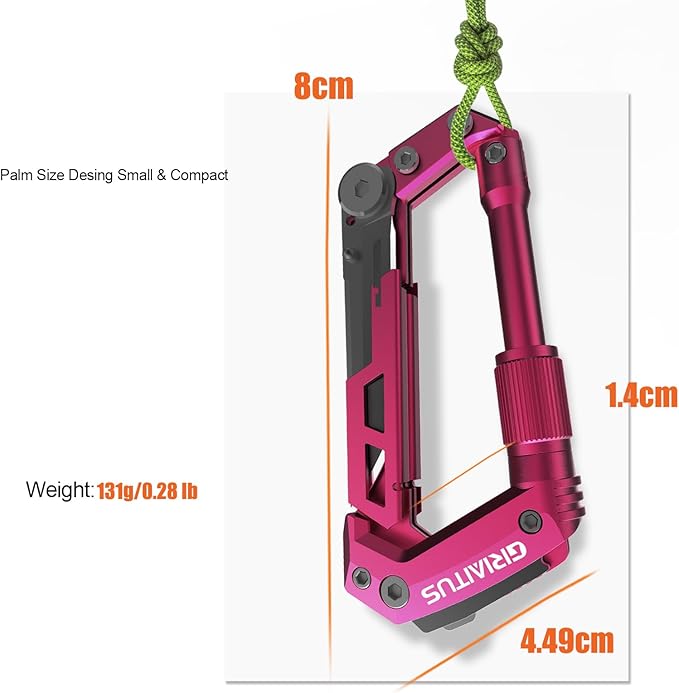 Dark Pink Color Multitool Carabiner EDC Pocket Multi-tool Knife Gifts for Mom Women Wife, EDC Carabiners Keychain with Bottle Opener, Rope Cutter, Window Breaker, for Camping Hiking (Deep Pink)