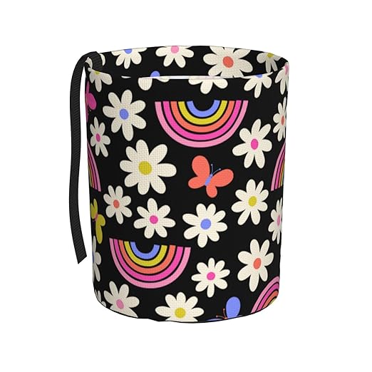 Car Trash Bag Rainbow and Flowers Waterproof Trash Small Car Can Portable Collapsible Car Garbage Can Hanging for Back Seat Floor or Hanging Headrest Car Decor Road Trip Essentials