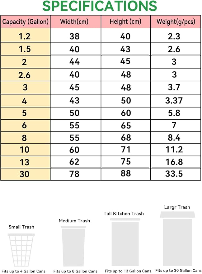 10 Gallon Trash Bag, 30 Count, Medium Garbage Bags, No Flaps/Ties, 60x71cm,11.2g/pcs, Unscented, White