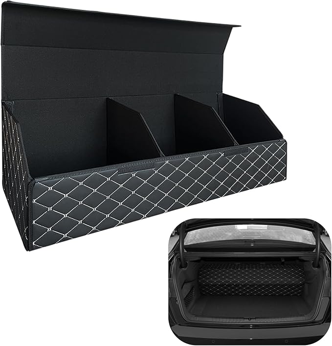 Car Trunk Organizer for Mazda3 - Custom Fit,All-Season Use，Adjustable Partition Design,Large Space Outdoor Trunk Organizer,Leather,for Mazda3 2014-2018