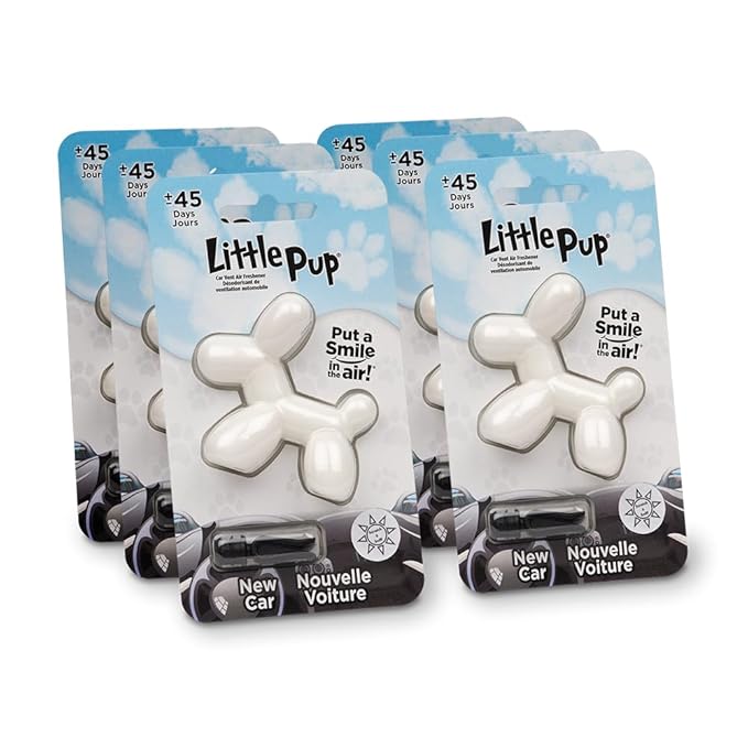 Little Pup 96601-6PK New Car Scent Car Air Freshener Clip Provides Long-Lasting Freshness in a Compact Design, Fights Odors for up to 45 Days, Cute Car Odor Eliminator, Non-Toxic, Pack of 6