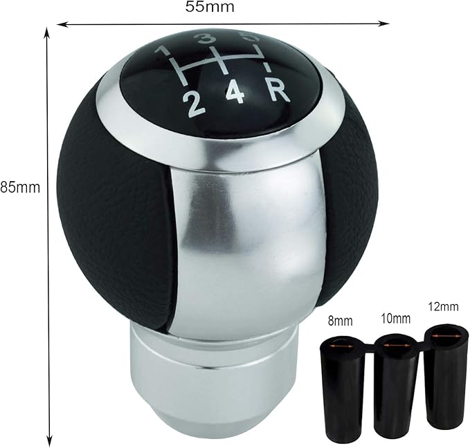 Lunsom Car Shifter Knob 5 Speed Gear Stick Head, Leather Ball Gear Shifting Knob Short Shift Lever Handle Head Fit Most Manual Transmission (Silver)