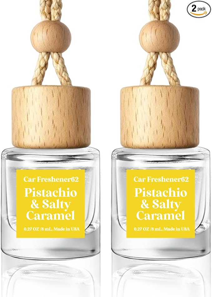 HoogaLife Car Air Freshener Diffuser 2 Pack Hanging Pistachio Salty Caramel Car Air Freshener for Women 45+ days Long Lasting Fragrance Made in USA (P62)