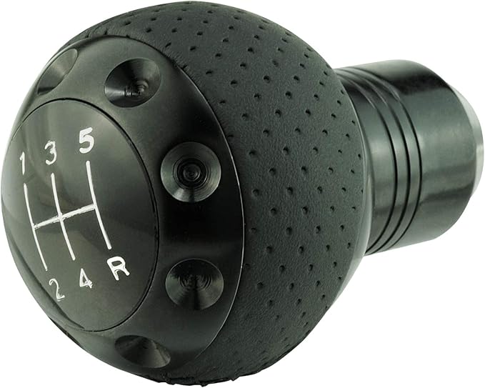 Lunsom 5 Speed Leather Shift Knob, Manual Transmission Handle Ball Gear Stick Shifter Head Fit Most Transmission Vehicle (Black)