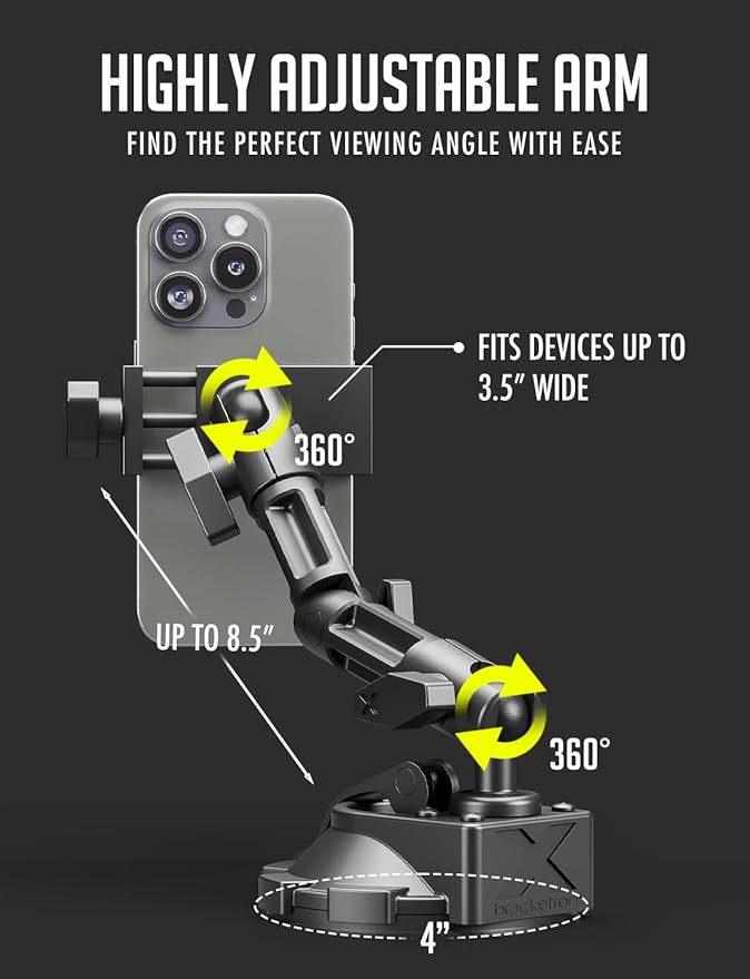 Bracketron HD Phone Dock PRO Dash and Window Metal Clamp Mount, Phone Holder for Car, Universal Phone Mount for Phones up to 3.5 Inches Wide