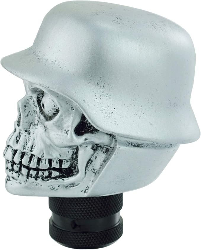 Lunsom Skull Gear Shifter Knob, Soldier Car Shift Stick Handle Shifting Head Transmission Fit Most Automatic Manual Vehicle (Silver)