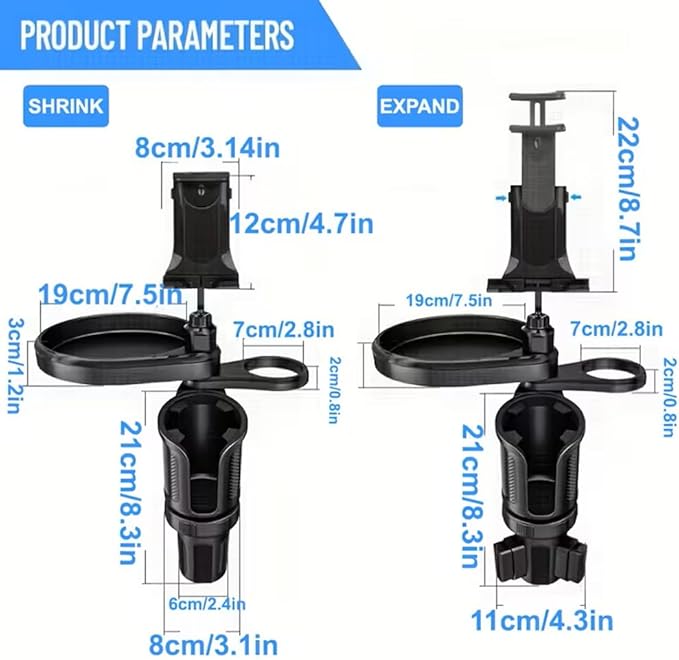4 in 1 Car Table Tray，360° Rotation Cup Holder Tray for Car ，Mobile Phone Holder Car Cup Holder Tray ， Compatible with Vehicles, Car, Road Trip Essentials