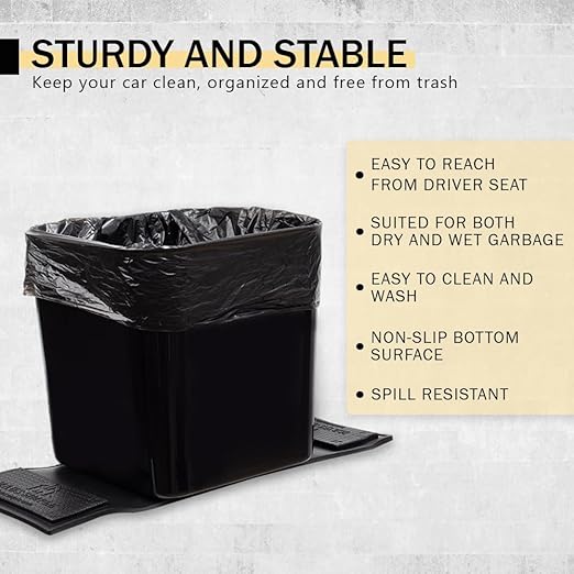Car Trash Can – Leakproof 1.4 Gallon Compact Garbage Bin with Stability Flap & Anti-Slip Base | Portable Trash Holder for Cars, Trucks, SUVs, Minivans – Includes Trash Bags (Black, Large)