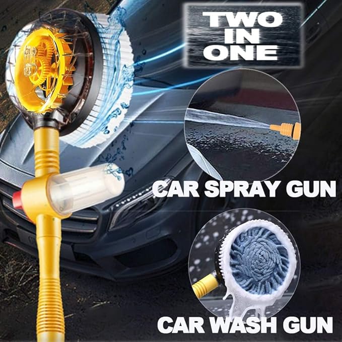Spinning Car Wash Brush Soft Microfiber, Auto Rotate Car Brush Mop with Soap Dispenser, Exterior Car Cleaning Brush Attached to Hose,Soap Dispenser (Yellow)