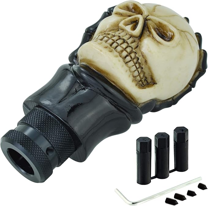 Lunsom Skull Shifter Knob Hand Bone Resin Car Transmission Shifter Stick Handle Head Fit Automatic Manual Vehicle (Black White)