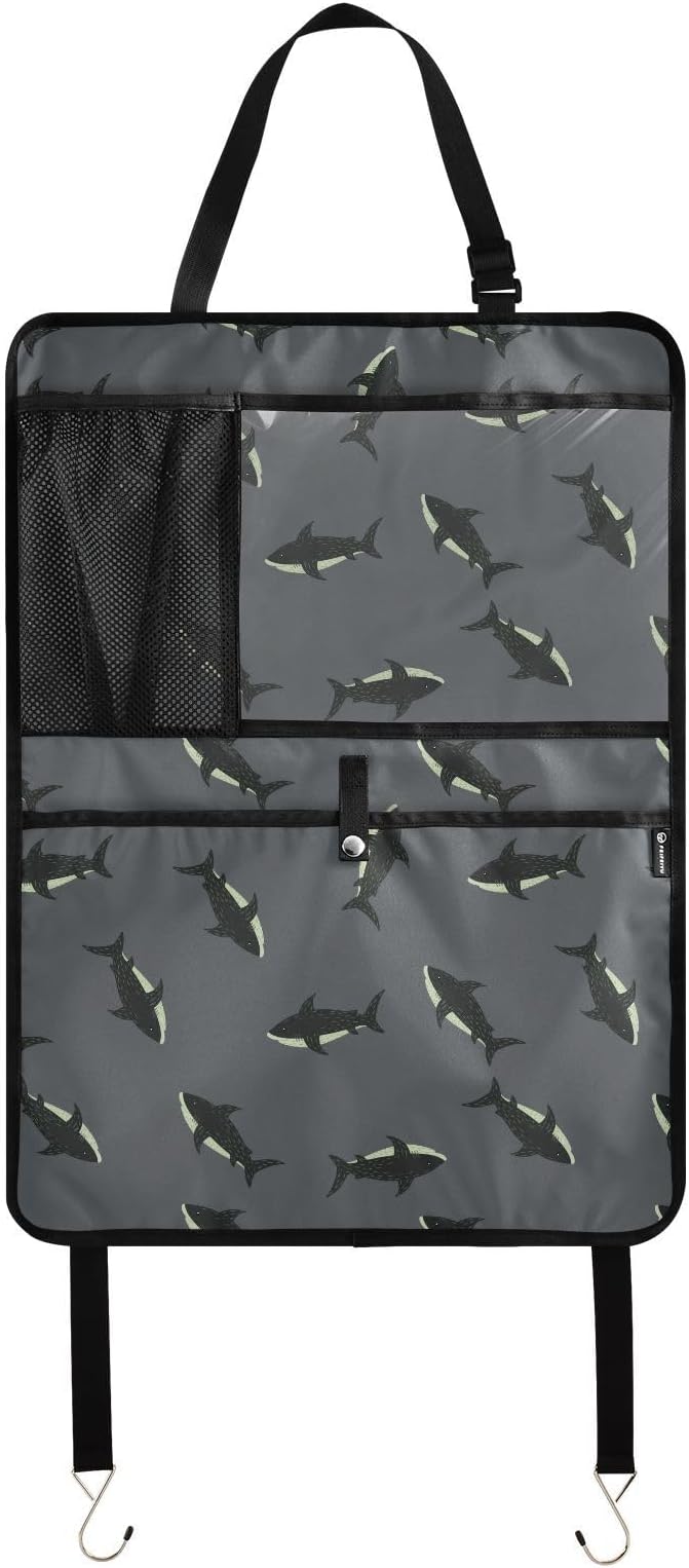 2 Pack Backseat Car Organizer with Storage Pockets Seat Back Organizers for Kids Kick Mats Backseat Protector Automotive Black Shark