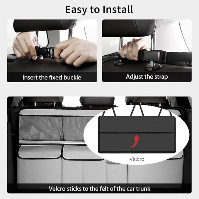 Hanging Car Trunk Organizer, Collapsible Backseat Storage Bag with 8 Large Pockets for Medium or Large Size SUV, Truck, MPV, Car Interior Accessories (Light-gray)