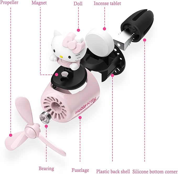 Car Air Freshener, Cute Pink Cat Pilot Vent Clip Interior Accessories, Rotating Propeller Automotive Air Outlet Fan Creative Cartoon Air Fresheners for Car (Pink)