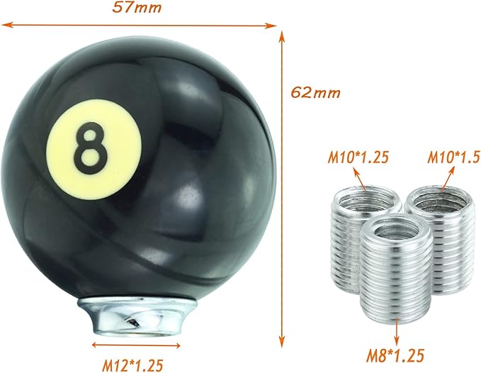 Lunsom Round Shift Knob, 8 Billiard Gear Shifter Lever Head Shift Ball Car Stick Handle Fit Most Automatic Manual Transmission Vehicle (M8x1.25, 8 Black)