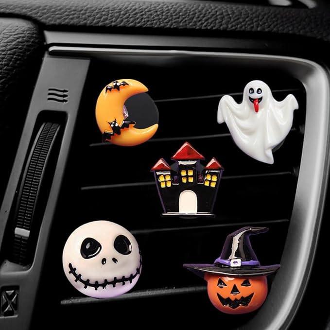 ZOSTLAND Grimace Pumpkin Car Air Vent Clip Decoration,Odd Car Air Fresheners,Terrible Ghost and Moon Automotive Interior Decoration Accessories, Personalized Car Decorations, (5pcs Halloween)