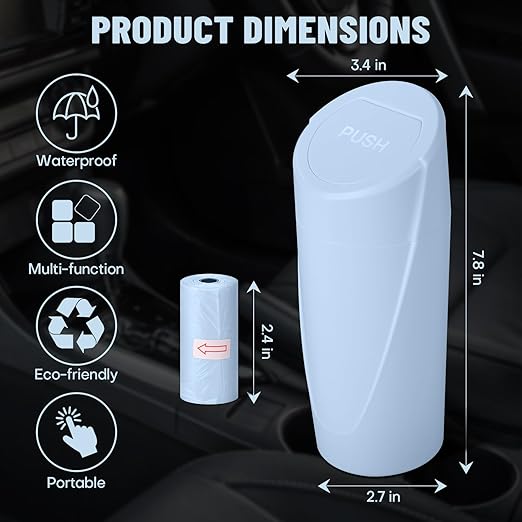 Car Trash Can Bin with Lid-2 Packs Car Garbage Can Cup Holder-Light Blue Mini Leakproof Vehicle Trash Garbage Can Bin with 40pcs Trash Bags-Car Organizers and Storage for Front Back Seat Accessories
