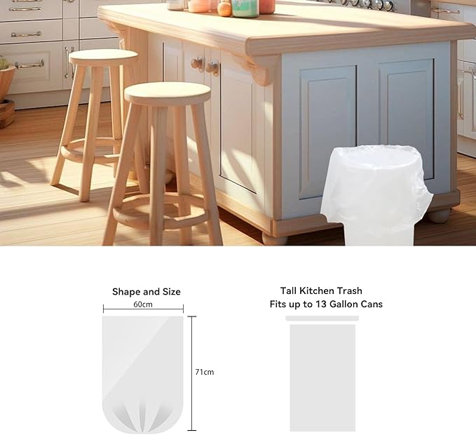 10 Gallon Trash Bag, 30 Count, Medium Garbage Bags, No Flaps/Ties, 60x71cm,11.2g/pcs, Unscented, White