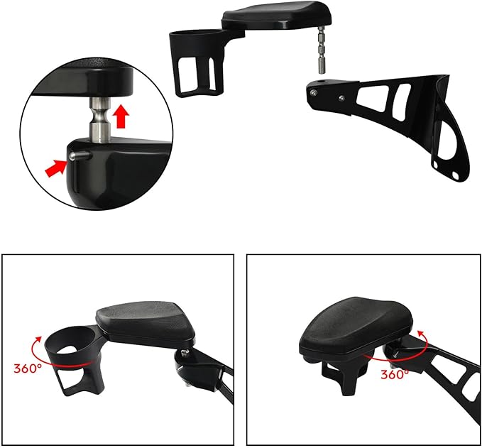 Motorcycle Passenger Armrests Adjustable with Cup Holder for Harley Touring Electra Glides Road Glide Ultra Tri Glide 2014-2024 Motorbike Accessories Parts Black