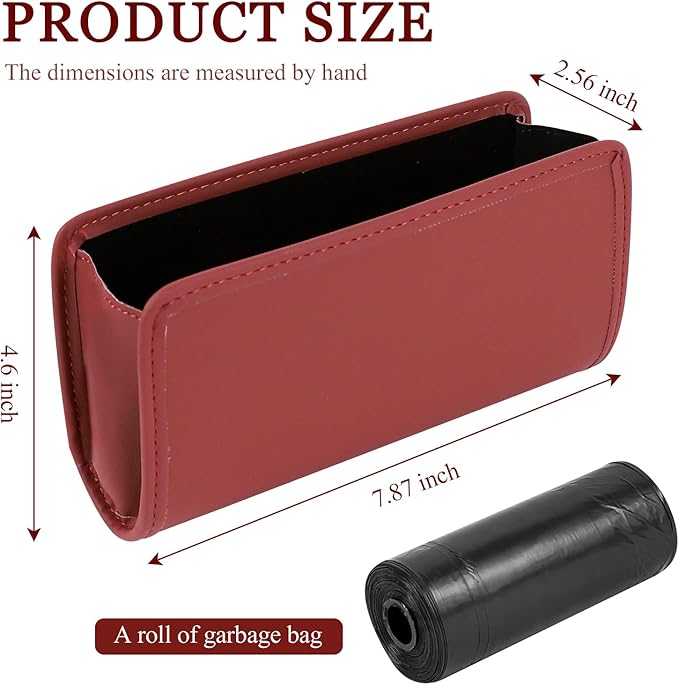 Hovom Car Trash Can, Leather Waterproof Automotive Garbage Can with Trash Bag, Hanging Mini Vehicle Trash Bin, Small Auto Door Organizer Storage Pouch, Universal Car Accessories (Wine Red)