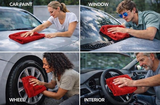 Car Drying Towel - 3ftx2ft XL-Popular Pick Among Detailing Pros - Red 1200 GSM Microfiber Accessory - Absorbs Over 8lbs of Water - Leaves No Streaks, Spots or Scratches-Dries an Entire Car